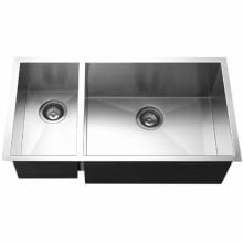 Contempo 33" Double Basin Undermount 18-Gauge Stainless Steel Kitchen Sink with 30/70 Split and Sound Dampening Technology - Basket Strainer