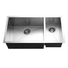 Contempo 33" Undermount Double Basin Stainless Steel Kitchen Sink with Basin Rack and Basket Strainer