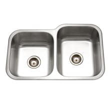 Elite 31-1/2" Undermount Double Basin Stainless Steel Kitchen Sink with Basket Strainer