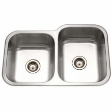 Elite 31-1/2" Double Basin Undermount 20-Gauge Stainless Steel Kitchen Sink with 40/60 Split and Sound Dampening Technology - (1) Basket Strainer Included