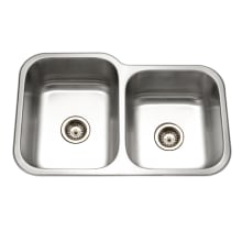 Elite 31-1/2" Undermount Double Basin Stainless Steel Kitchen Sink with Basket Strainer
