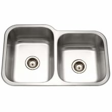 Elite 31-1/2" Double Basin Undermount 20-Gauge Stainless Steel Kitchen Sink with 60/40 Split and Sound Dampening Technology - Basket Strainer Included