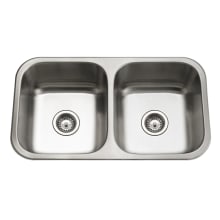 Elite 31-1/2" Undermount Double Basin Stainless Steel Kitchen Sink with Basket Strainer