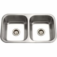 Elite 31-1/2" Double Basin Undermount 20-Gauge Stainless Steel Kitchen Sink with 50/50 Split and Sound Dampening Technology - Basket Strainer Included
