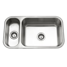 Elite 31-1/2" Undermount Double Basin Stainless Steel Kitchen Sink with Basket Strainer