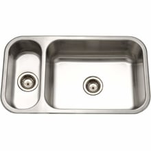 Elite 31-1/2" Double Basin Undermount 20-Gauge Stainless Steel Kitchen Sink with 20/80 Split and Sound Dampening Technology - Basket Strainer Included