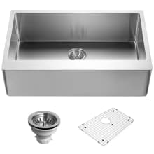 Epicure 33" Farmhouse Single Basin Stainless Steel Kitchen Sink with Basin Rack and Basket Strainer