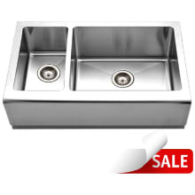 Epicure 32-7/8" Double Basin Farmhouse Stainless Steel Kitchen Sink with Apron Front and 30/70 Split - Basket Strainers and Basin Rack Included