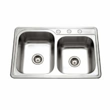 Glowtone 33" Double Basin Drop In 20-Gauge Stainless Steel Kitchen Sink with 60/40 Split