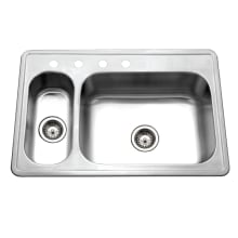 Legend 33" Drop In Double Basin Stainless Steel Kitchen Sink with Basket Strainer