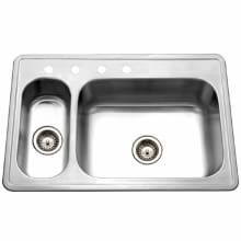 Legend 33" Double Basin Drop In 20-Gauge Stainless Steel Kitchen Sink with 20/80 Split and Sound Dampening Technology - Basket Strainer Included