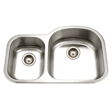 Medallion Designer 32-1/2" Undermount Double Basin Stainless Steel Kitchen Sink with Basket Strainer