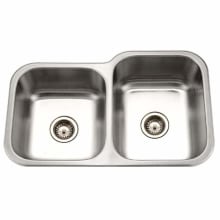 Medallion 31-1/2" Double Basin Undermount 18-Gauge Stainless Steel Kitchen Sink with 40/60 Split - Basket Strainers Included
