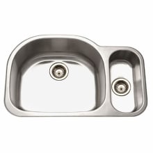 Medallion 32" Double Basin Undermount 18-Gauge Stainless Steel Kitchen Sink with 80/20 Split - Basket Strainer Included