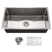 Nouvelle 31" Undermount Single Basin Stainless Steel Kitchen Sink with Basin Rack and Basket Strainer