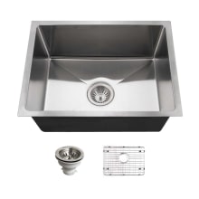 Nouvelle 23-1/16" Undermount Single Basin Stainless Steel Kitchen Sink with Basin Rack and Basket Strainer