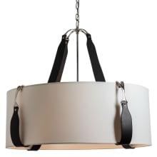 Saratoga 4 Light 32" Wide Pendant - Polished Nickel Finish with Black Leather Accents and Natural Anna Shade