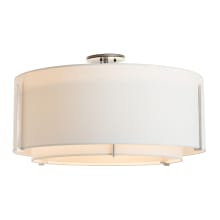 Exos 3 Light 29" Wide Semi-Flush Drum Ceiling Fixture - Sterling Finish with Natural Anna Inner and Outer Shade
