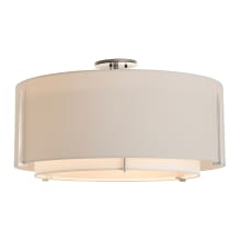 Exos 3 Light 29" Wide Semi-Flush Drum Ceiling Fixture - Sterling Finish with Natural Anna Inner Shade and Flax Outer Shade