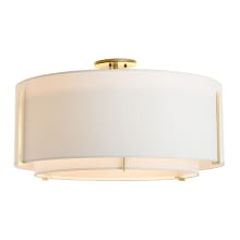 Exos 3 Light 29" Wide Semi-Flush Drum Ceiling Fixture - Modern Brass Finish with Natural Anna Inner and Outer Shade