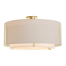 Exos 3 Light 29" Wide Semi-Flush Drum Ceiling Fixture - Modern Brass Finish with Natural Anna Inner Shade and Flax Outer Shade