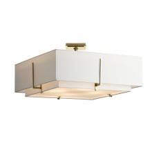 Exos 4 Light 25" Wide Semi-Flush Square Ceiling Fixture - Sterling Finish with Natural Anna Inner and Outer Shade