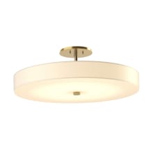 Disq 23" Wide LED Semi-Flush Drum Ceiling Fixture - Modern Brass Finish with White Acrylic Shade