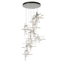 Tura 9 Light 30" Wide Abstract Multi Light Pendant - Sterling Finish with Seedy Glass Shades - Standard Height