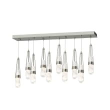 Link 10 Light 45" Wide Linear Pendant - Sterling Finish with Clear Glass Shades with White Threading - Standard Height