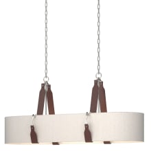 Saratoga 4 Light 46" Wide Linear Chandelier - Polished Nickel Finish with British Brown Leather Accents and Beige Flax Shade
