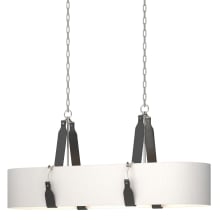 Saratoga 4 Light 46" Wide Linear Chandelier - Polished Nickel Finish with Black Leather Accents and Natural Anna Shade