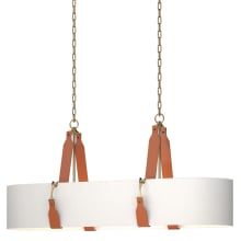Saratoga 4 Light 46" Wide Linear Chandelier - Antique Brass Finish with Chestnut Leather Accents and Natural Anna Shade