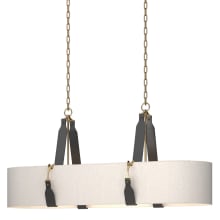 Saratoga 4 Light 46" Wide Linear Chandelier - Antique Brass Finish with Black Leather Accents and Beige Flax Shade