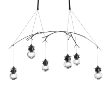 Kiwi 6 Light 37" Wide Linear Chandelier - Black Finish with Clear Glass Shades - Standard Height