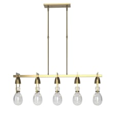 New Traditional 5 Light 41" Wide Linear Chandelier - Modern Brass Finish with Clear Glass Shades - Standard Height
