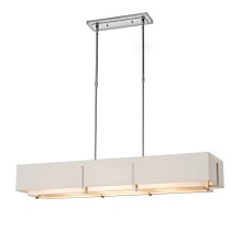 Exos 4 Light 47" Wide Linear Chandelier - Sterling Finish with Natural Anna Inner Shade and Flax Outer Shade - Standard Height