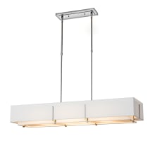 Exos 4 Light 47" Wide Linear Chandelier - Sterling Finish with Natural Anna Inner and Outer Shade - Standard Height