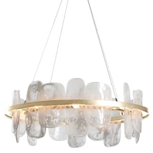 Vitre 38" Wide LED Drum Chandelier - Modern Brass Finish with White Swirl Glass Shades