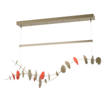 Lily 41" Wide LED Linear Chandelier - Modern Brass Finish with Satin Red Accents