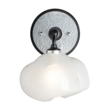 Ume 9" Tall Bathroom Sconce - Black Finish with Sterling Accents and Frosted Glass Shade