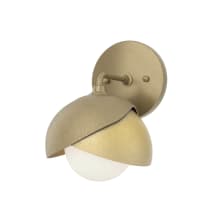 Brooklyn 9" Tall Bathroom Sconce - Soft Gold Finish with Modern Brass Accents and Frosted Glass Shade