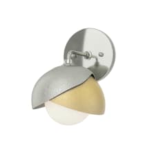 Brooklyn 9" Tall Bathroom Sconce - Sterling Finish with Modern Brass Accents and Frosted Glass Shade