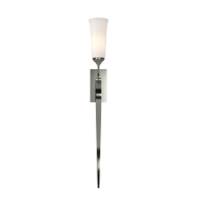 Sweeping Taper 28" Tall Wall Sconce - Sterling Finish with Frosted Glass Shade