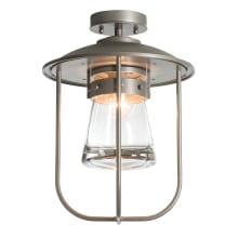 Erlenmeyer 12" Wide Semi-Flush Lantern Outdoor Ceiling Fixture - Coastal Burnished Steel Finish with Clear Glass Shade
