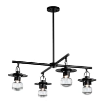 Mason 4 Light 34" Wide Outdoor Chandelier - Coastal Black Finish with Clear Glass Shades