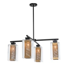 Polaris 4 Light 32" Wide Outdoor Chandelier - Coastal Black Finish with Coastal Gold Accents and Clear Glass Outer and Coastal Gold Inner Shades