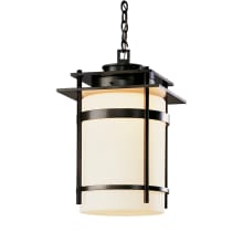 Banded 14" Wide Outdoor Pendant - Coastal Black Finish with Opal Glass Shade