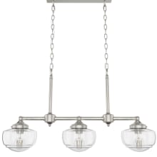 Saddle Creek 3 Light 33" Wide Linear Chandelier with Clear Seeded Glass Shades