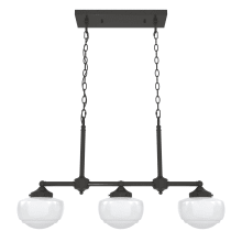 Saddle Creek 3 Light 33" Wide Linear Chandelier with White Glass Shades