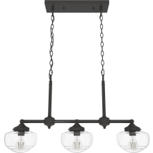 Saddle Creek 3 Light 33" Wide Linear Chandelier with Clear Seeded Glass Shades